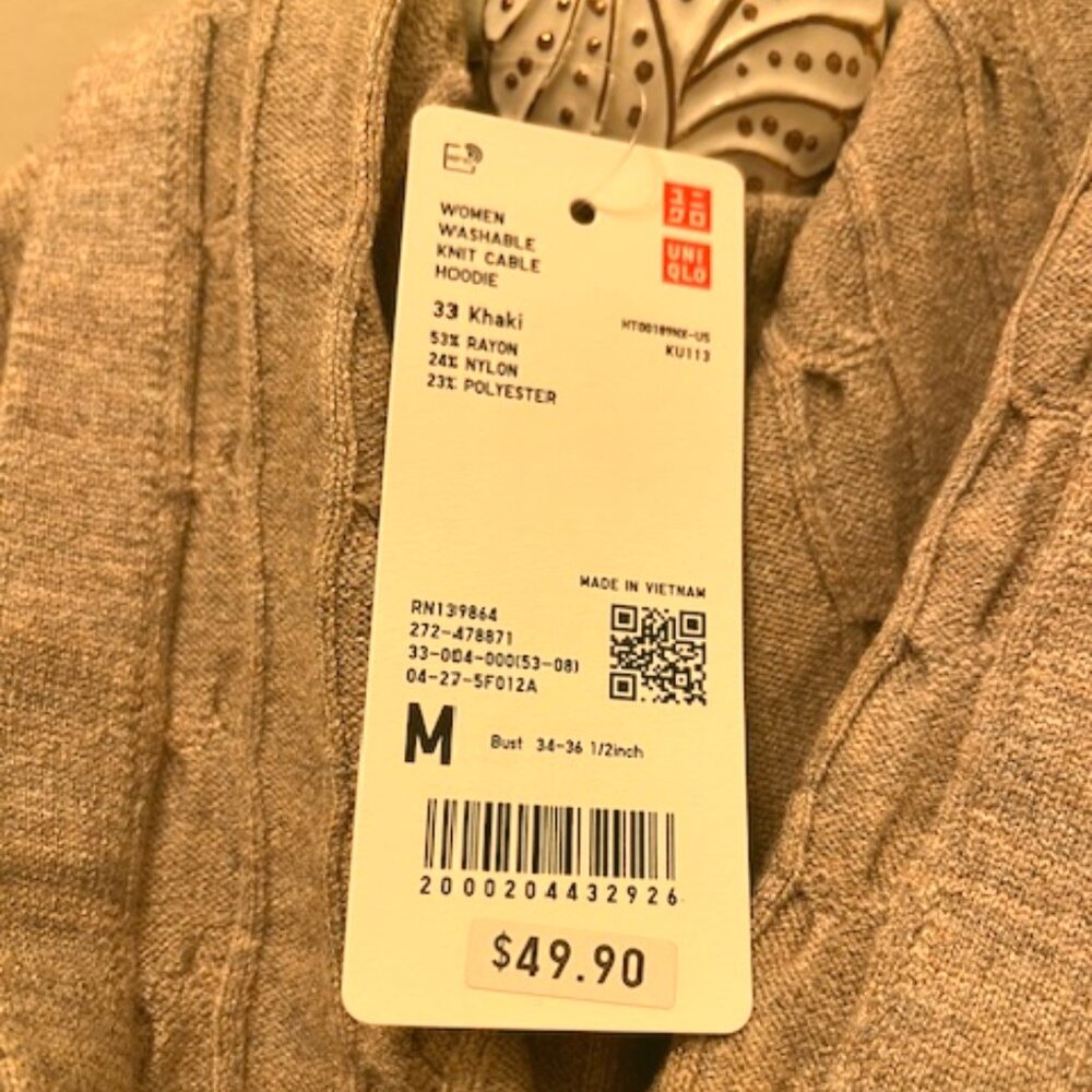 UNIQLO Two-Piece Cable Knit Pant/Sweater Hoodie Set - BEIGE - MED - NWT - Picture 11 of 16